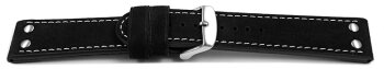 Watch strap - Genuine water buffalo - vintage - black 22mm Steel