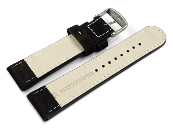 Watch strap - Genuine water buffalo - vintage - black 24mm Steel