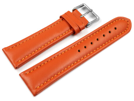 Watch strap - Genuine leather - smooth - orange 20mm Steel