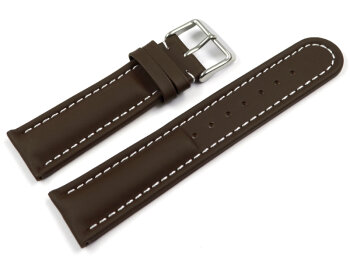 Watch strap - Genuine leather - smooth - dark brown 18mm Steel