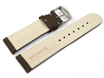 Watch strap - Genuine leather - smooth - dark brown 22mm Steel