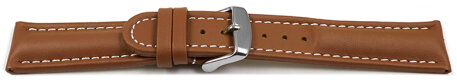 Watch strap - Genuine leather - smooth - light brown 18mm Steel