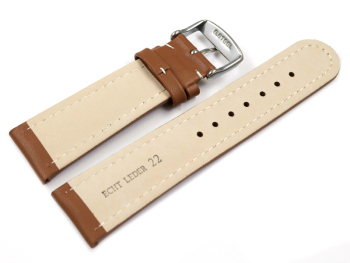 Watch strap - Genuine leather - smooth - light brown 18mm Steel