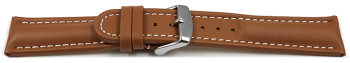 Watch strap - Genuine leather - smooth - light brown 22mm Steel