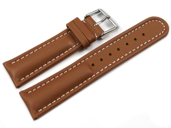 Watch strap - Genuine leather - smooth - light brown 22mm Steel