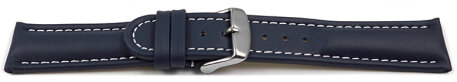 Watch strap - Genuine leather - smooth - dark blue 18mm Steel