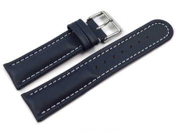 Watch strap - Genuine leather - smooth - dark blue 18mm Steel