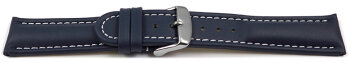 Watch strap - Genuine leather - smooth - dark blue 24mm Steel