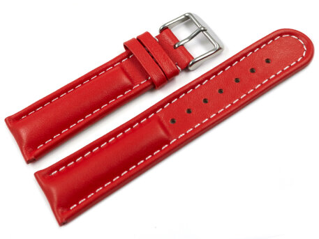 Watch strap - Genuine leather - smooth - red 18mm Steel