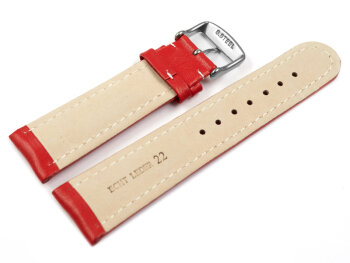 Watch strap - Genuine leather - smooth - red 18mm Steel