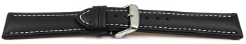 Watch strap - Genuine leather - Smooth - XXL - black 22mm Steel