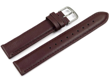 Watch band - genuine leather - smooth - bordeaux 16mm Steel