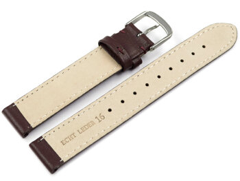 Watch band - genuine leather - smooth - bordeaux 16mm Steel