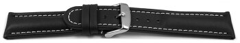 Watch strap - Genuine leather - smooth - black 22mm Steel