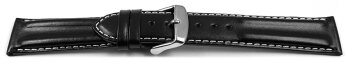 Watch strap - Genuine leather - smooth - black 22mm Steel