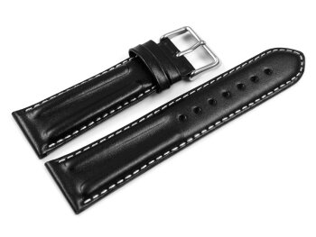 Watch strap - Genuine leather - smooth - black 24mm Steel
