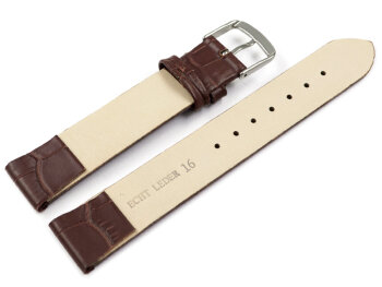 Watch band - genuine leather - croco - for fixed pins - brown 18mm Steel