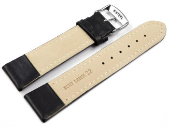Watch strap - genuine leather - for fixed pins - black 18mm Steel