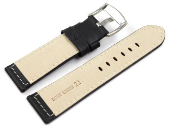 Watch strap - genuine leather - smooth - black 22mm