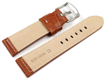 Watch strap - genuine leather - croco - light brown 22mm