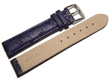 Watch strap - genuine ostrich leather - dark blue 20mm Gold