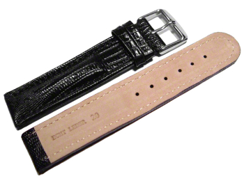 Watch strap - genuine leather - Tegu print - black 20mm Steel