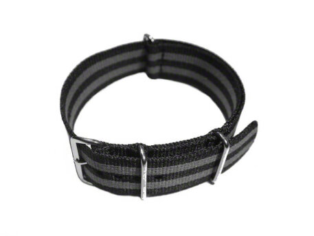 Watch strap - Nato - Nylon - Waterproof - black / grey 24mm
