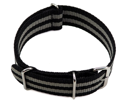 Watch strap - Nato - Nylon - Waterproof - black / grey 24mm