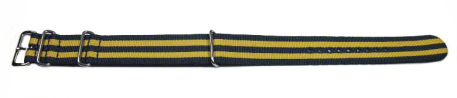 Watch strap - Nato - Nylon - Waterproof - dark blue / yellow 24mm