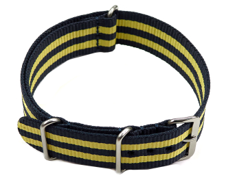 Watch strap - Nato - Nylon - Waterproof - dark blue / yellow 24mm