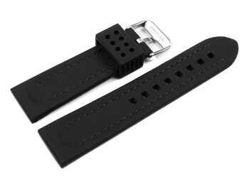 Watch strap - Silicone - Waterproof - black with black stitch 20mm