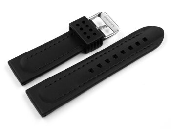 Watch strap - Silicone - Waterproof - black with white stitch 22mm
