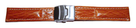 Deployment clasp - Genuine leather - Bark - light brown 18mm Steel