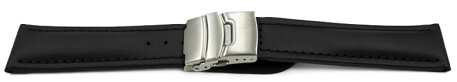 Deployment clasp - Genuine leather - smooth - black 22mm Steel