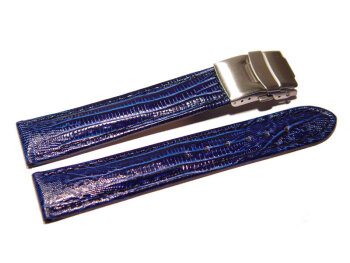 Deployment clasp - Genuine leather - Tegu print - blue 22mm Steel