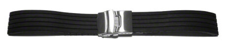 Deployment clasp - Silicone (Rubber) - Stripes - Waterproof - black 24mm