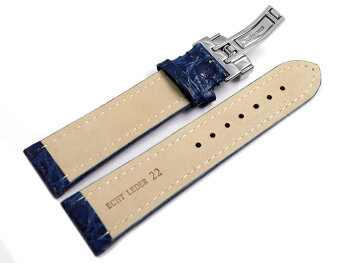 Watch strap - Genuine leather - African - blue 22mm Steel