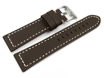 Watch strap - Genuine saddle leather - dark brown white stitching 18mm