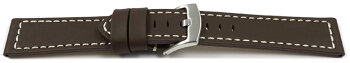 Watch strap - Genuine saddle leather - dark brown white...