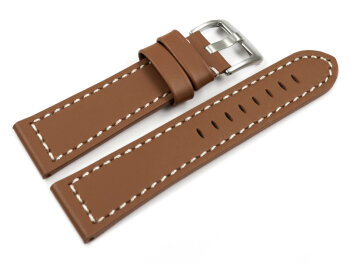 Watch strap - Genuine saddle leather - light brown white stitching 18mm
