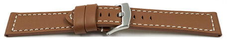 Watch strap - Genuine saddle leather - light brown white stitching 22mm