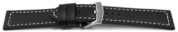 Watch strap - Genuine saddle leather - black white stitching 24mm