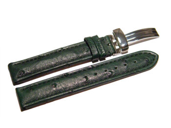Watch strap - Genuine ostrich leather - padded - dark green 20mm Steel