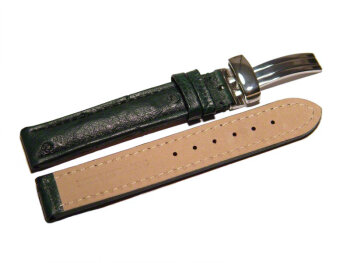 Watch strap - Genuine ostrich leather - padded - dark green 20mm Steel