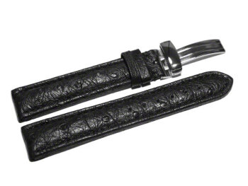 Watch strap - Genuine ostrich leather - padded - black 24mm Steel