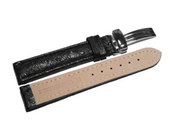 Watch strap - Genuine ostrich leather - padded - black 24mm Steel