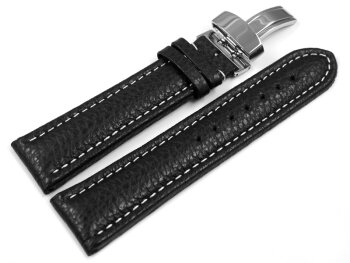 Deployment II - Genuine leather - Grained - black white stitch 20mm Steel