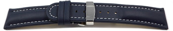 Watch strap - Genuine leather - Smooth - dark blue 22mm Steel