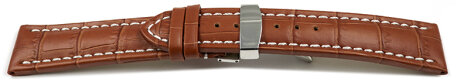 Deployment II - Genuine leather - croco print - light brown - XXL 22mm Steel