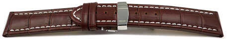 Deployment II - Genuine leather - croco print - dark brown - XXL 22mm Steel